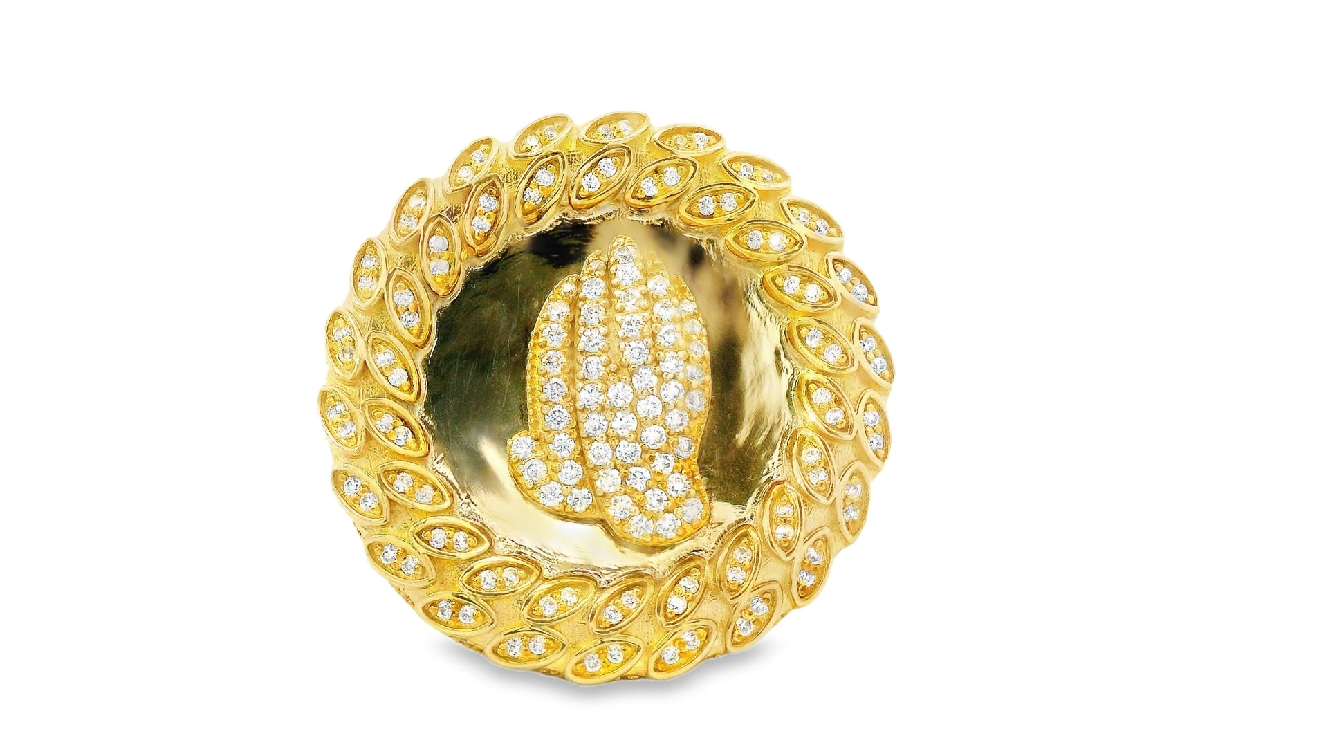 silver base- gold large prayer hands ring..