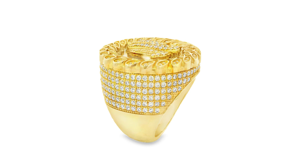 silver base- gold large prayer hands ring..