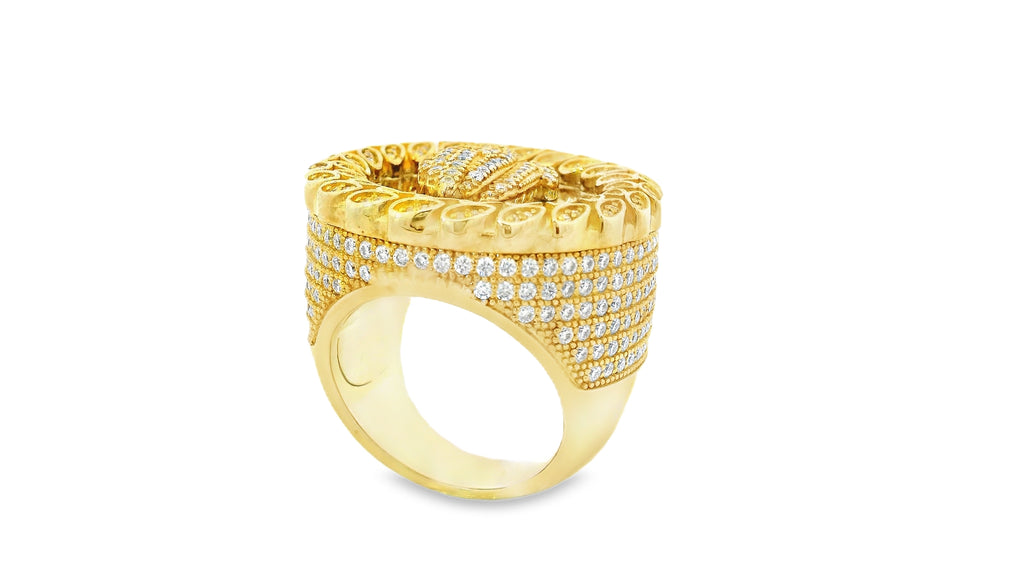 silver base- gold large prayer hands ring..