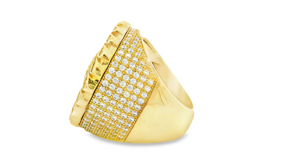 silver base- gold large prayer hands ring..