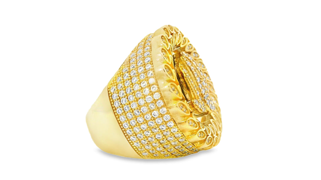 silver base- gold large prayer hands ring..