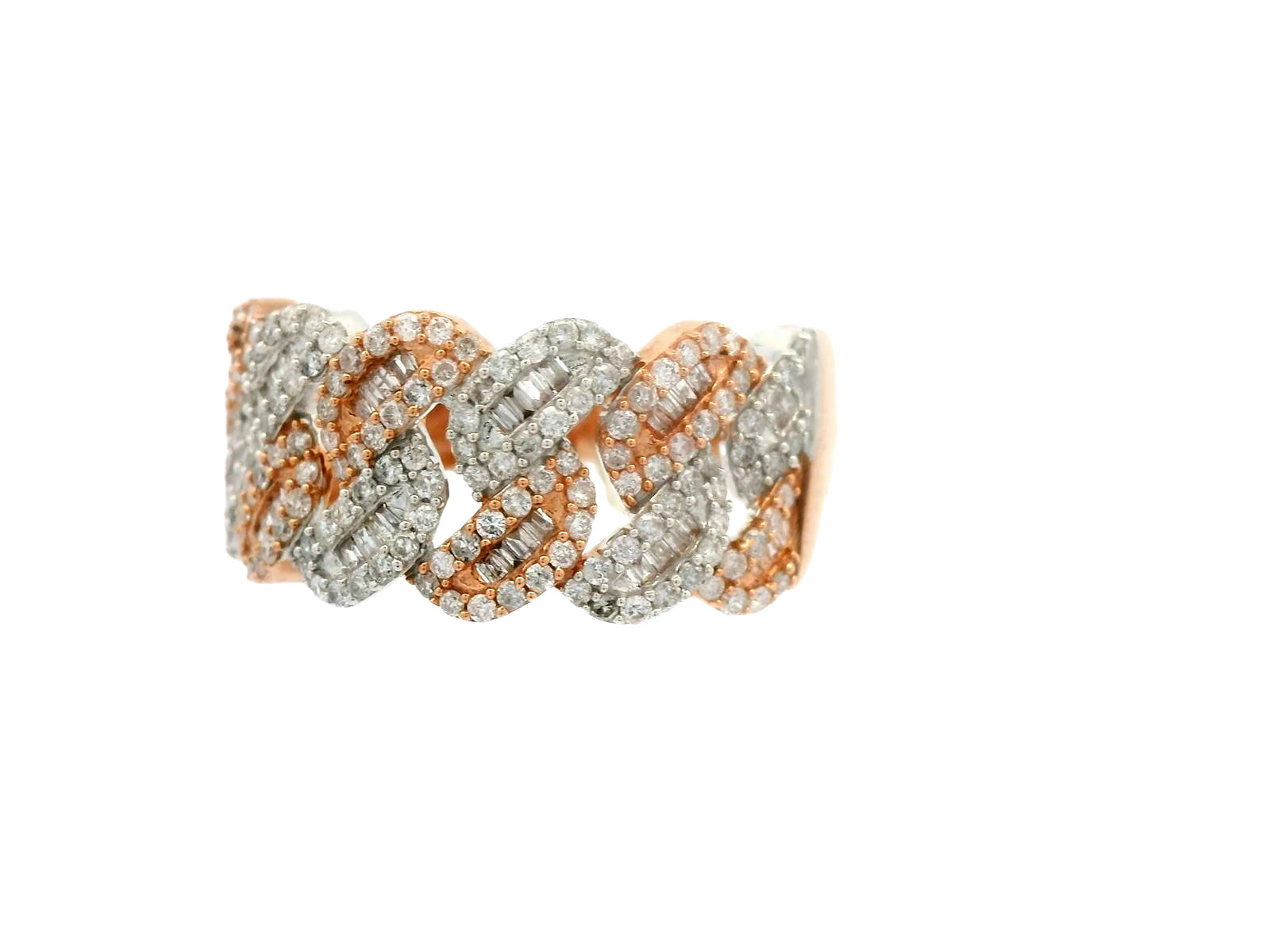 10k rose and white gild cuban ring with natural stone vs1 stones