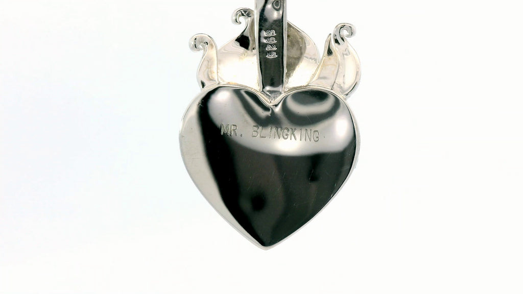 Silver labstone Flaming heart of thorns with cross pendant