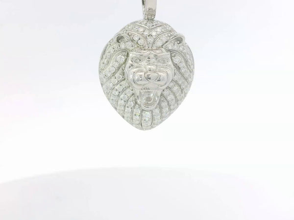 Silver "labstone" diamond lion pendant