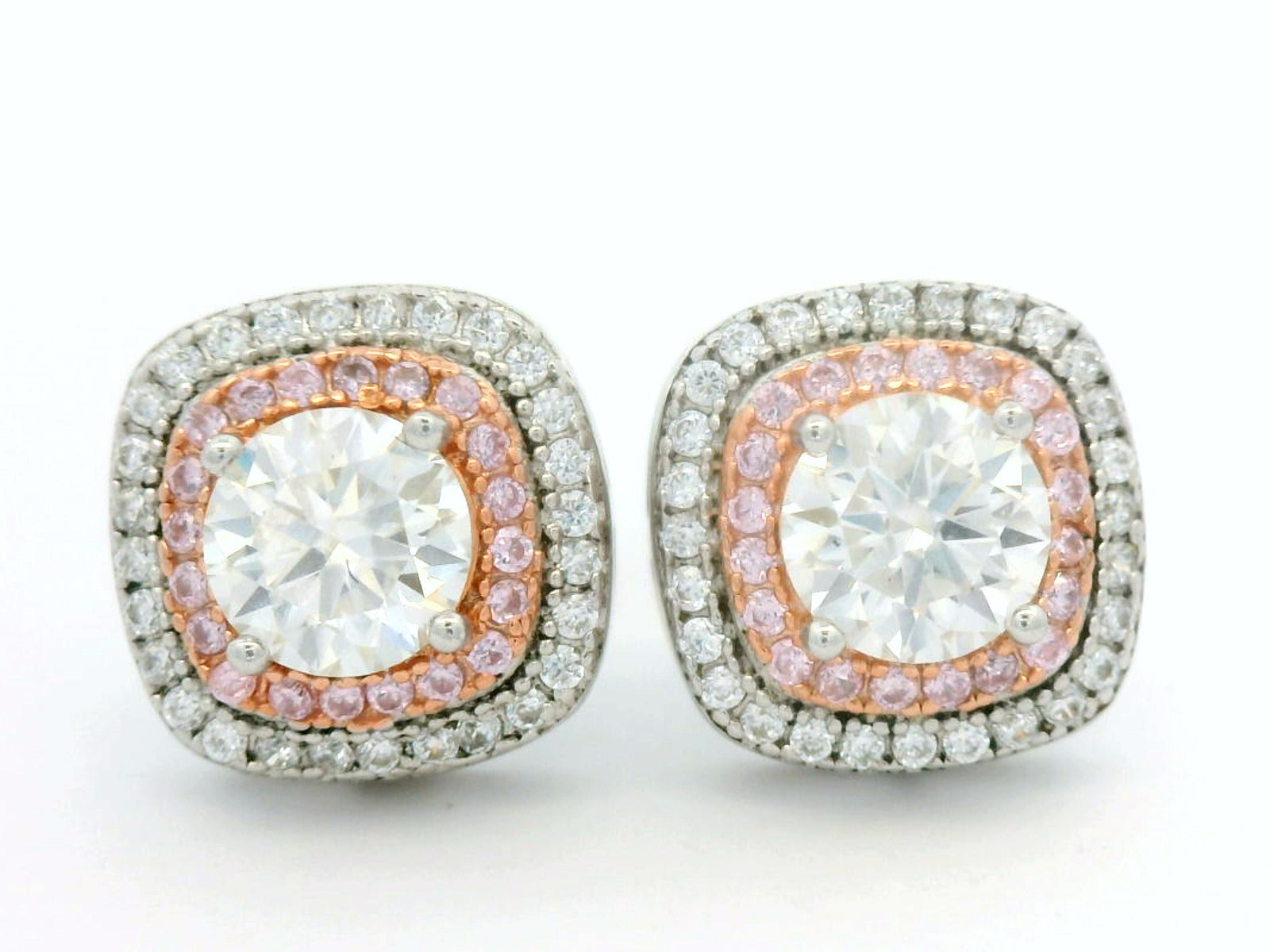 Twin tone pink and white lab stone earrings