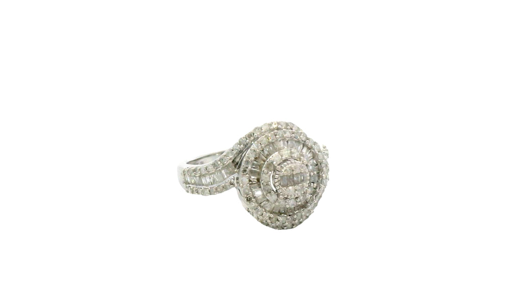 Silver swirl natural stone cluster ring