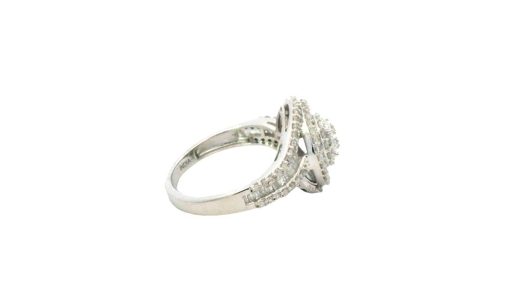 Silver swirl natural stone cluster ring