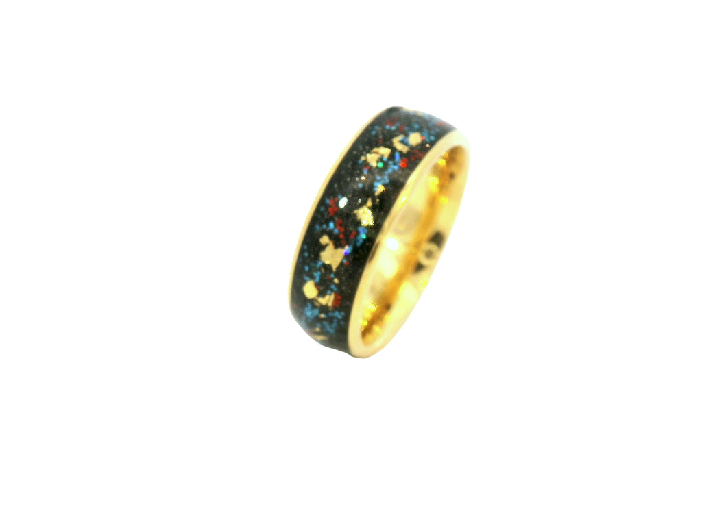 Gold trim multi colored tungsten ring