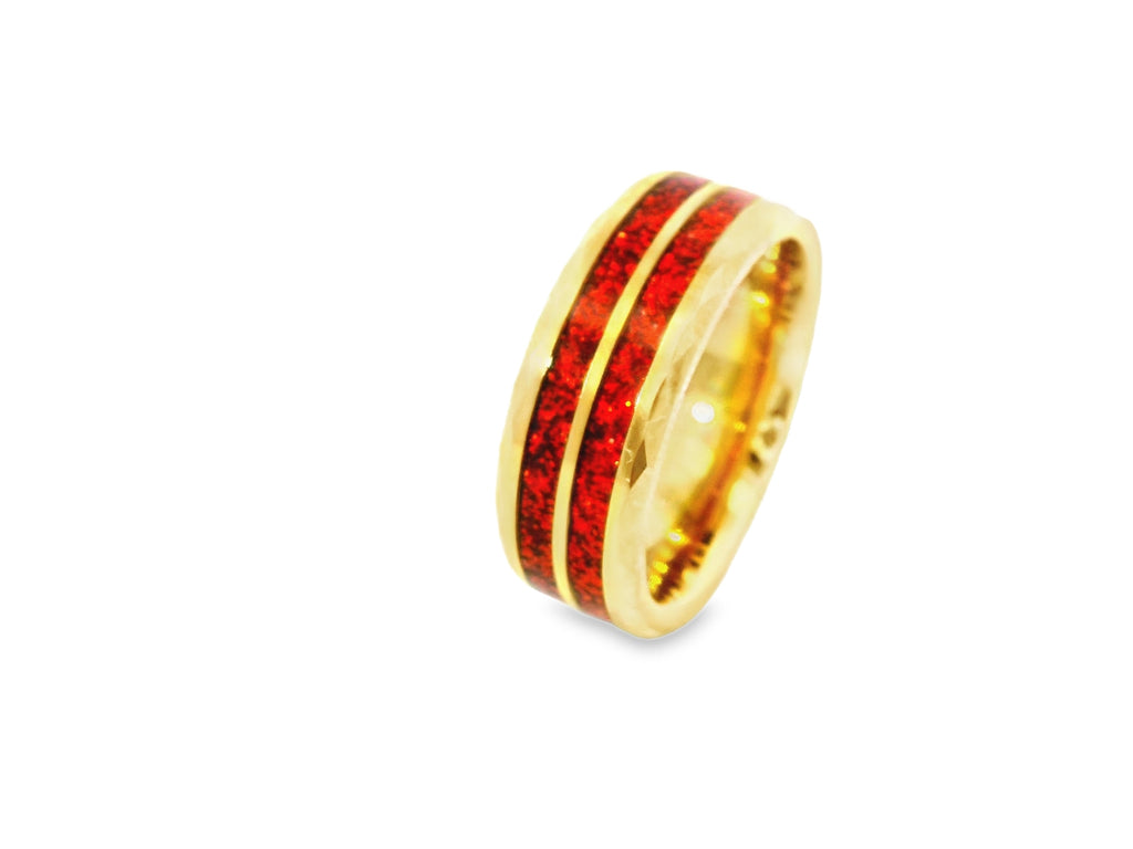 Gold trim with red inlay tungsten ring