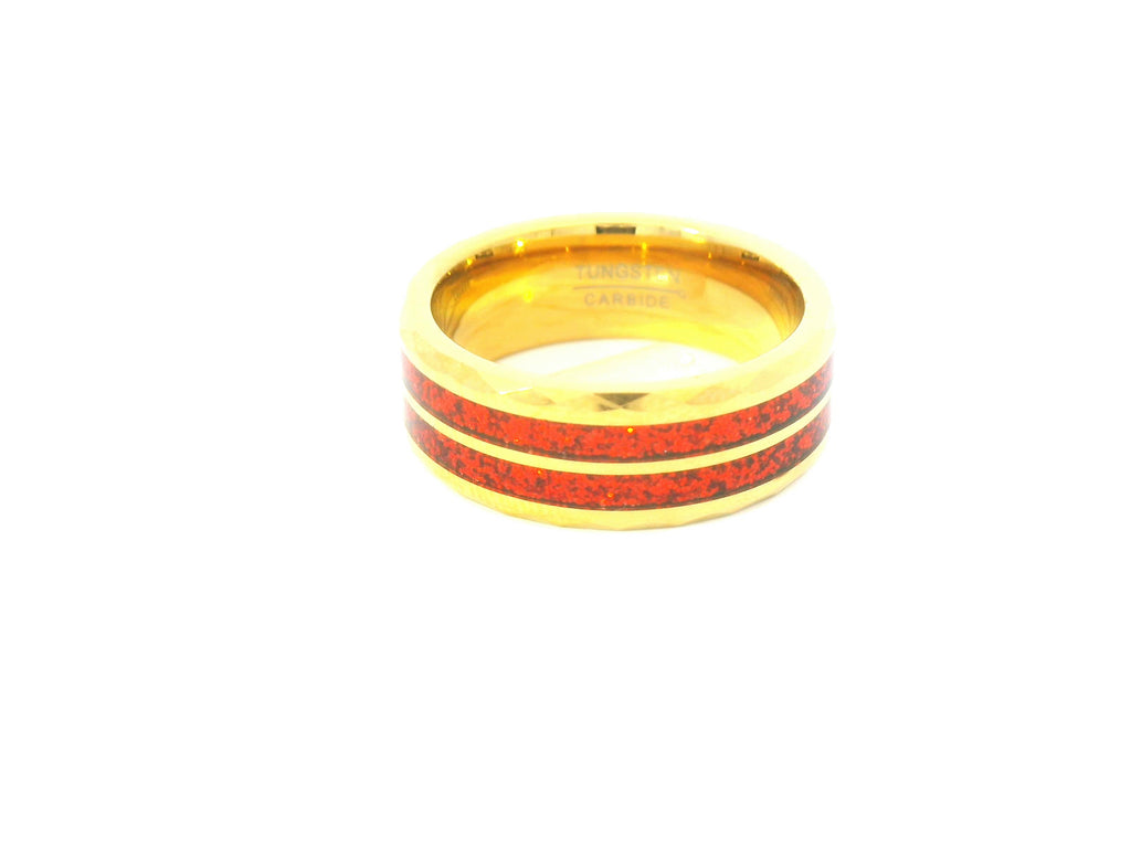 Gold trim with red inlay tungsten ring