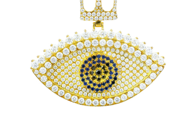 9k gold eyeball with blue and white labstone diamonds