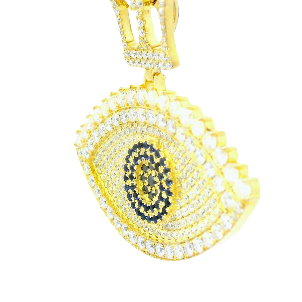 9k gold eyeball with blue and white labstone diamonds