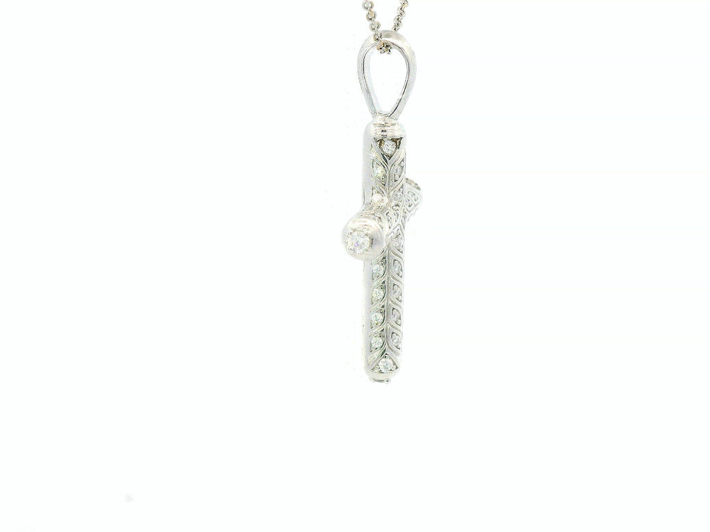 Silver labstone cross with leaf design