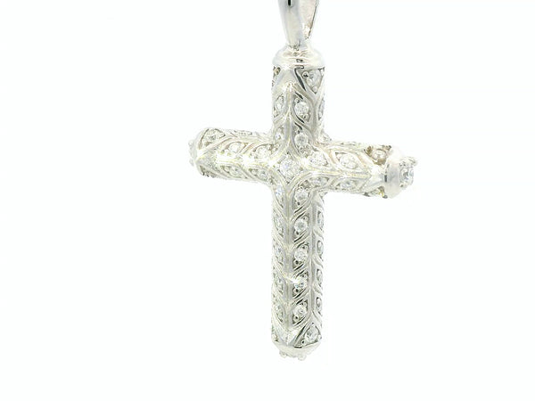 Silver labstone cross with leaf design