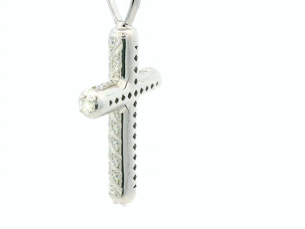 Silver labstone cross with leaf design