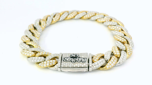 2 tone silver and gold signature “Mr.Blngking “ cuban bracelet