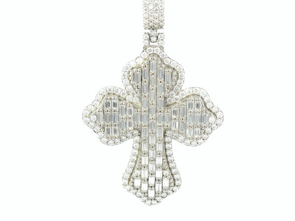 Silver "lab-stone" bubble cross with baguette cut diamonds