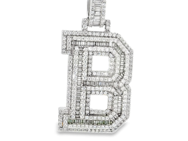 Silver labstone baguette cut letter “ B “ pendant