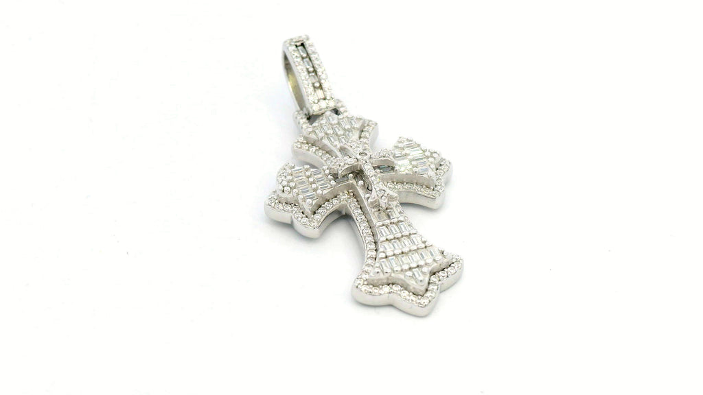 Silver- Chrome heart cross with emerald cut diamonds