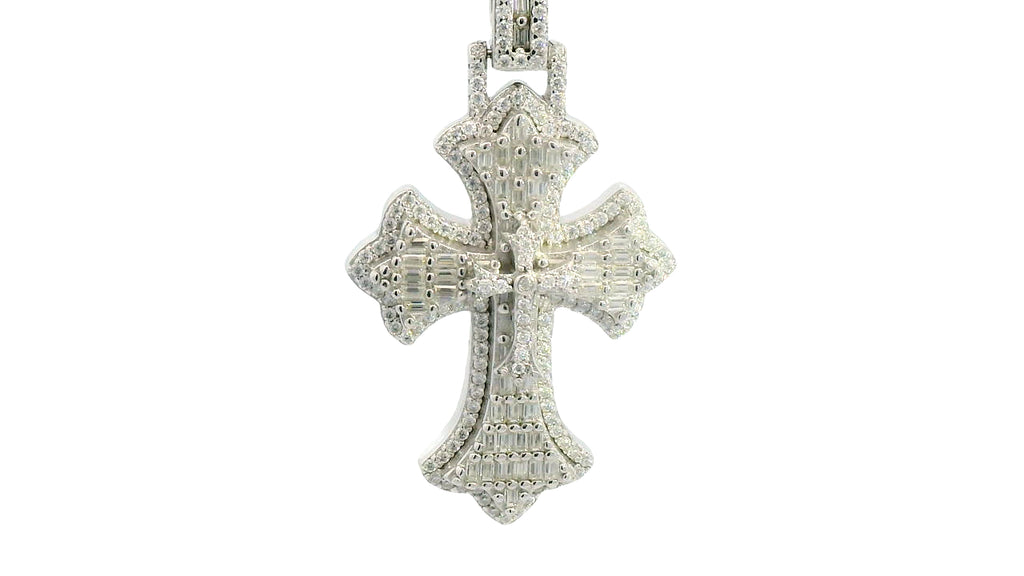 Silver- Chrome heart cross with emerald cut diamonds