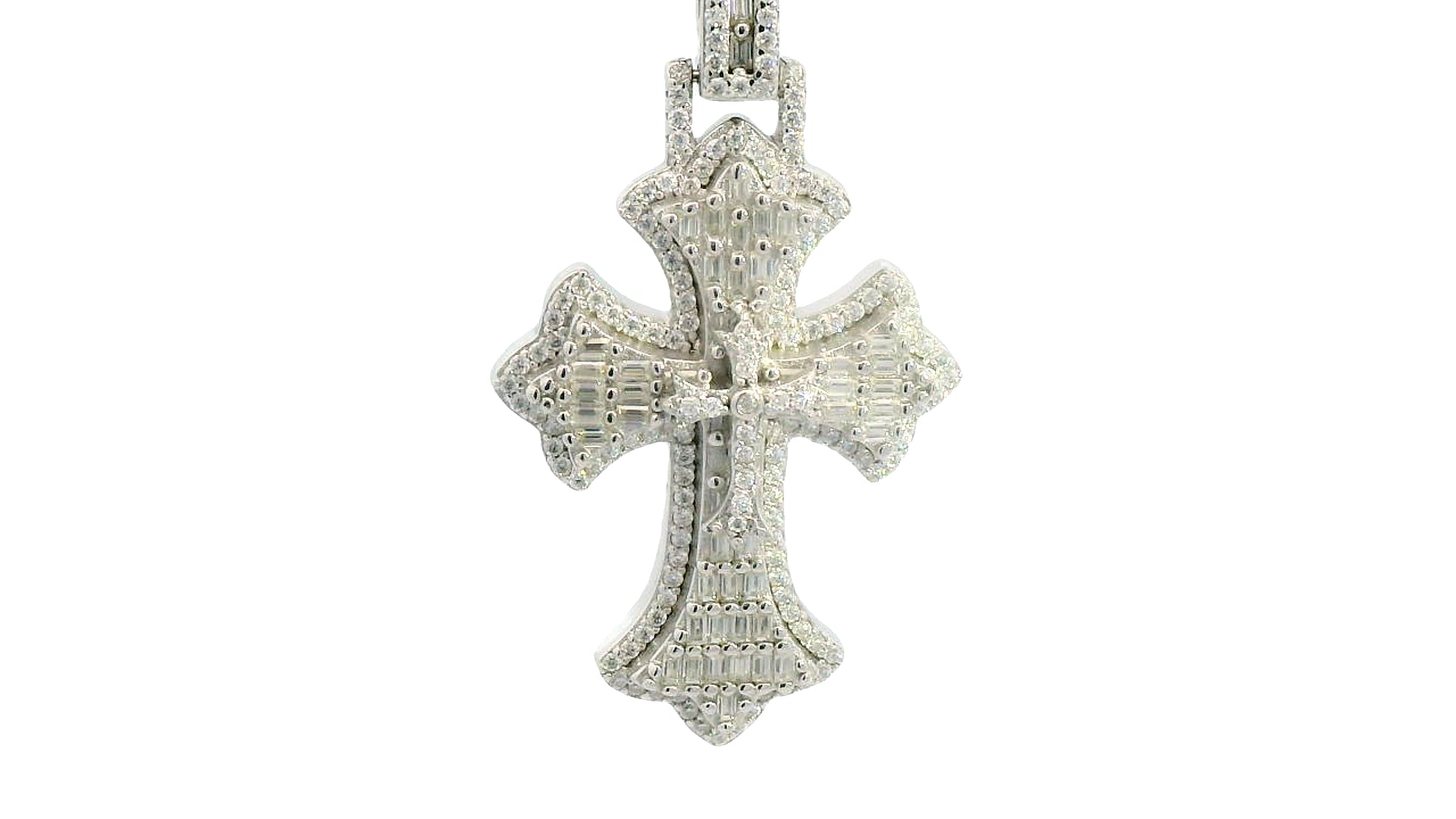 Silver- Chrome heart cross with emerald cut diamonds