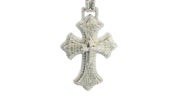 Silver- Chrome heart cross with emerald cut diamonds