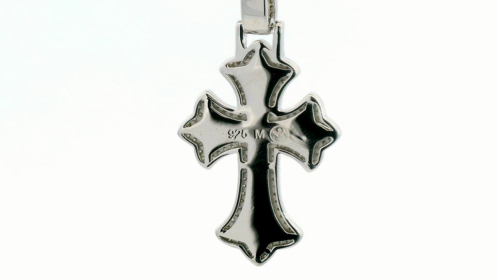 Silver- Chrome heart cross with emerald cut diamonds