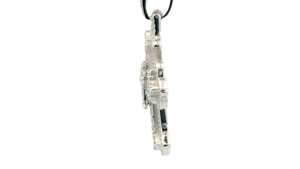 Silver- Chrome heart cross with emerald cut diamonds