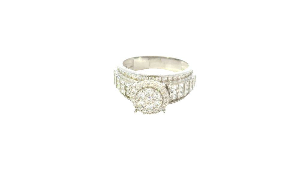 Silver- round flower set, baguette ring with lab stones.