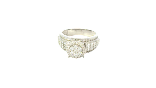Silver- round flower set, baguette ring with lab stones.