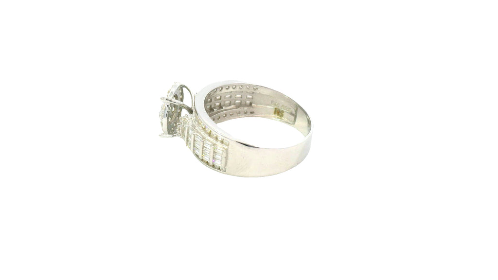 Silver- round flower set, baguette ring with lab stones.