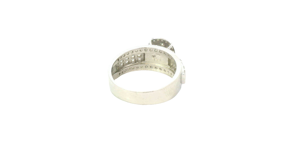 Silver- round flower set, baguette ring with lab stones.