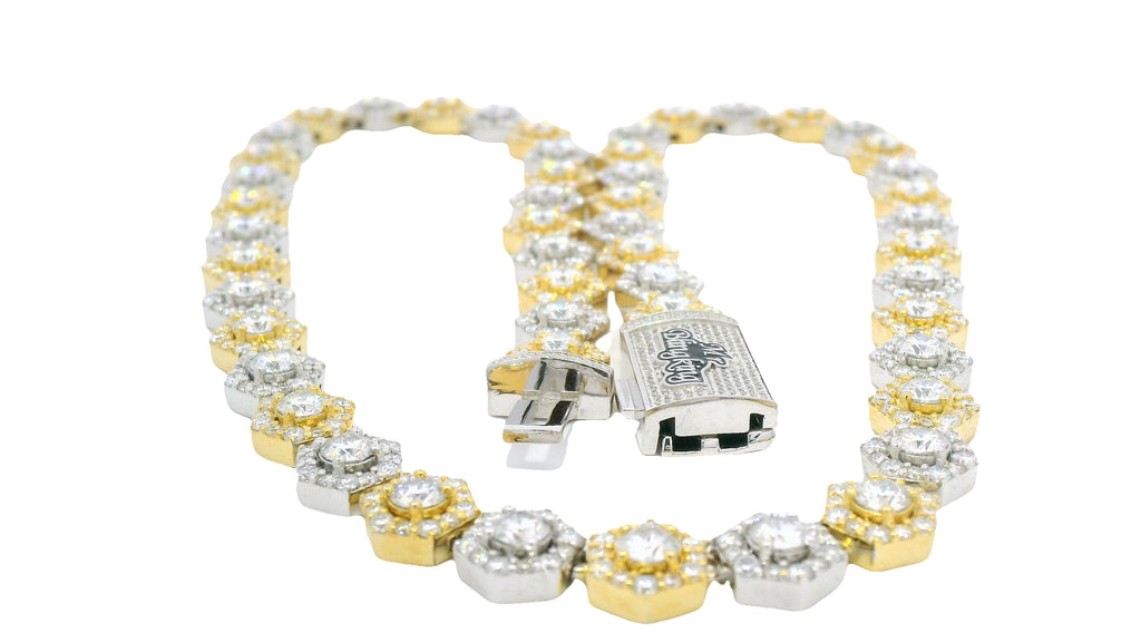 2 tone silver and gold cluster necklace