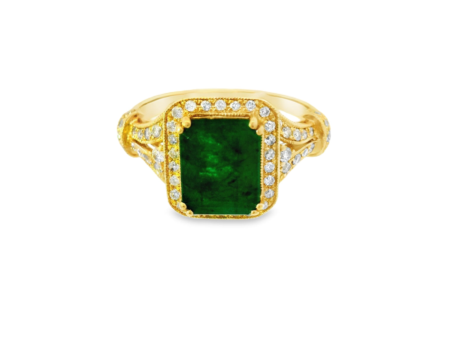 14k gold  natural emerald rectangular ring with natural stone dim