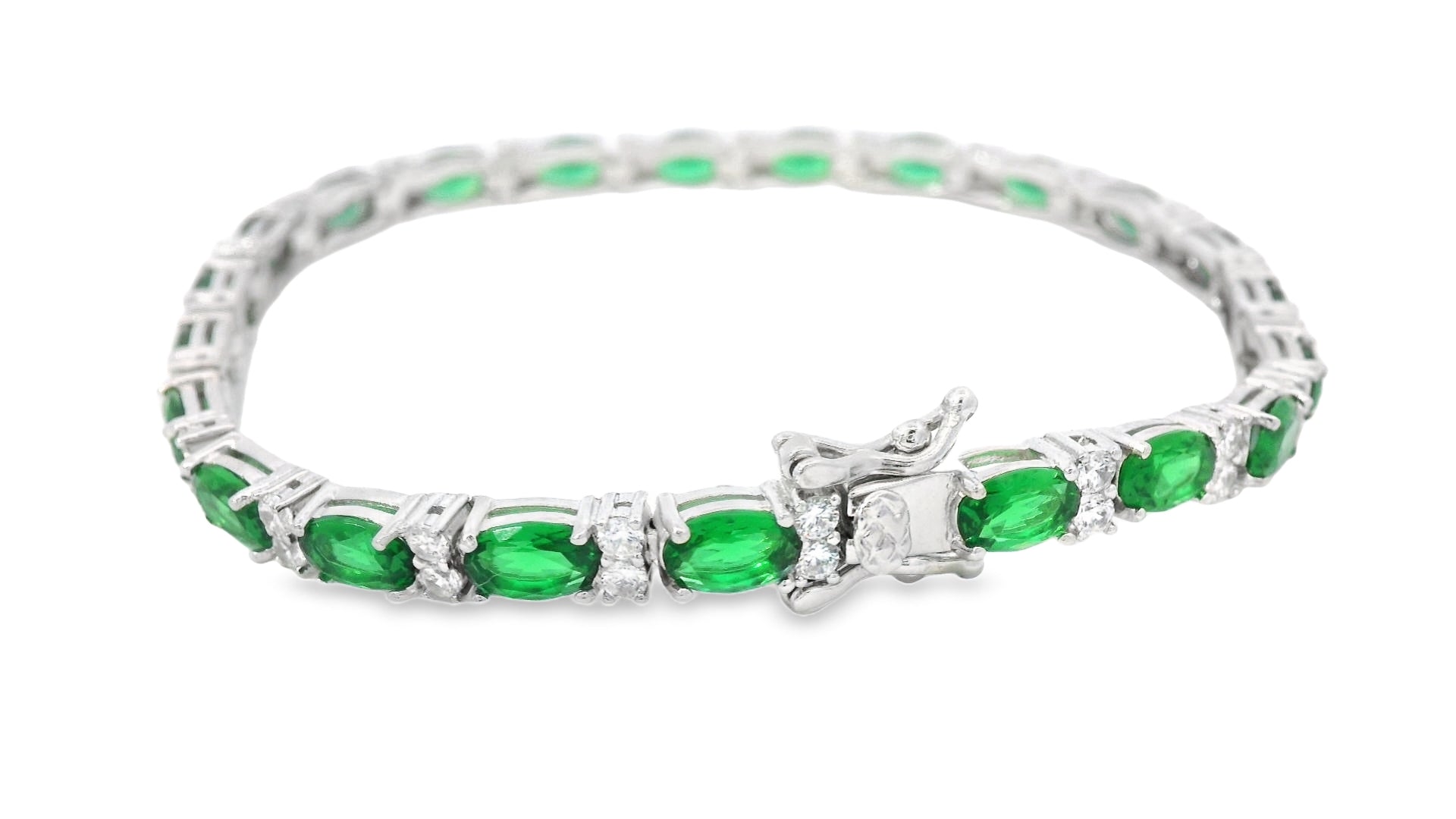 Green and white stimulated stone bracelet