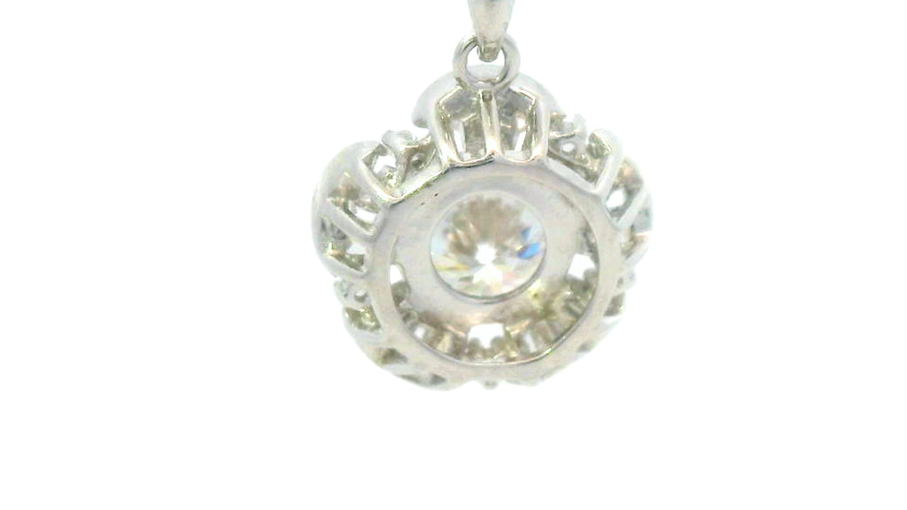 Silver labstone flower pendant with baguette cut diamond petals