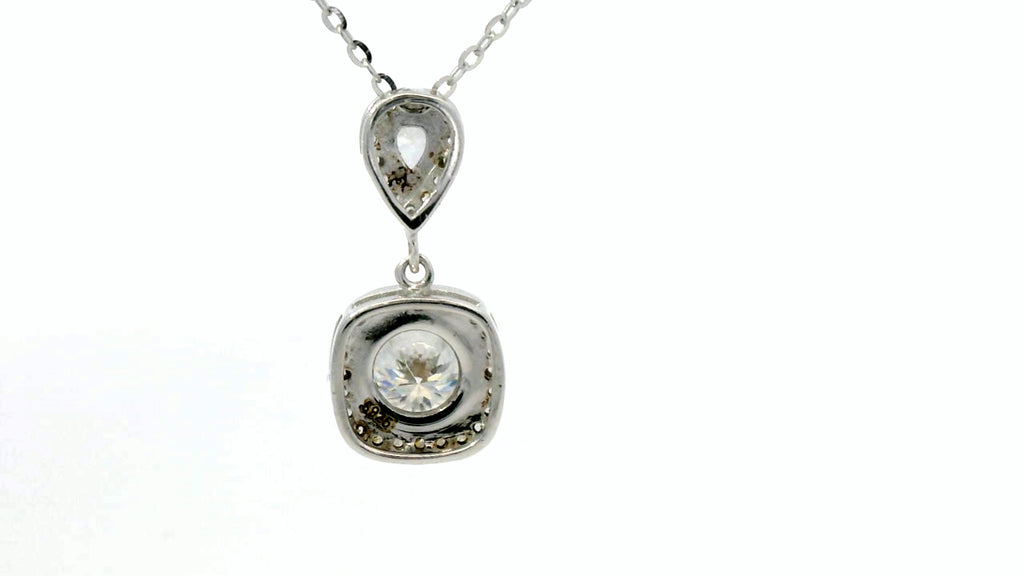 Round drop cluster necklace silver with lab diamonds.