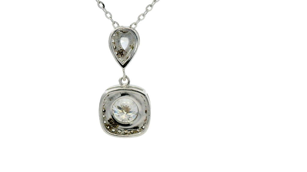 Round drop cluster necklace silver lab stones