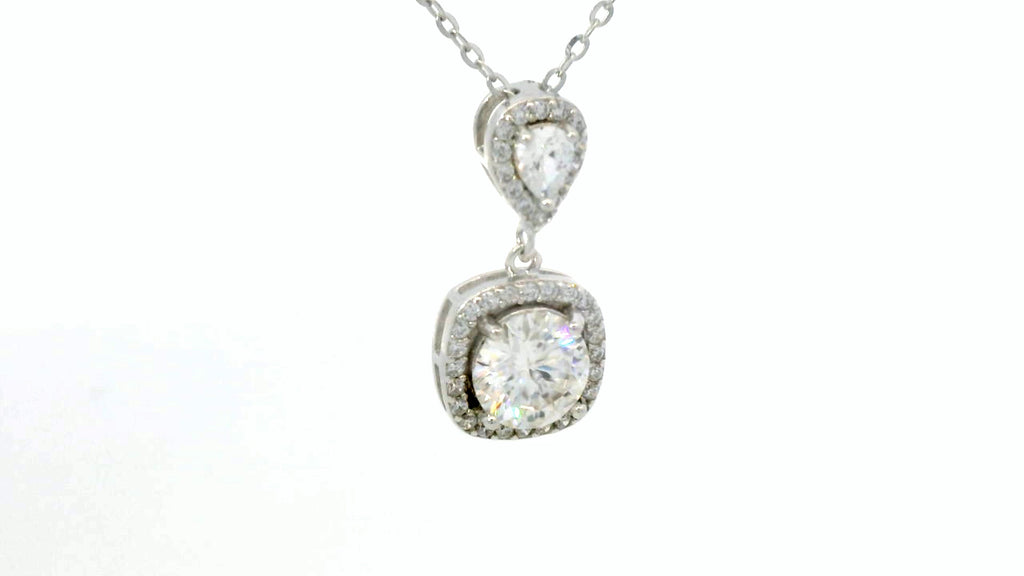 Round drop cluster necklace silver with lab diamonds.
