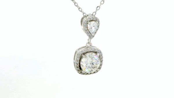 Round drop cluster necklace silver with lab diamonds.