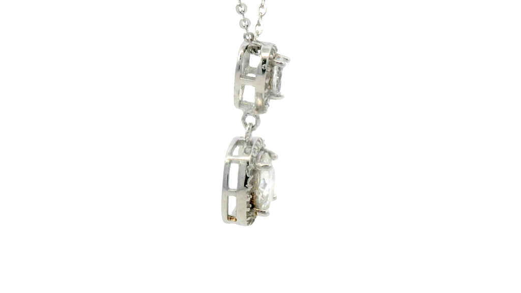 Round drop cluster necklace silver with lab diamonds.