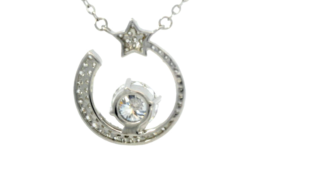 Silver Star Crescent pendant silver lab stones