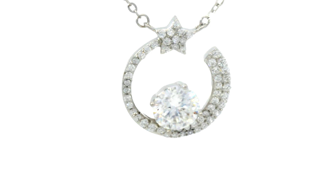 Silver Star Crescent pendant silver lab stones