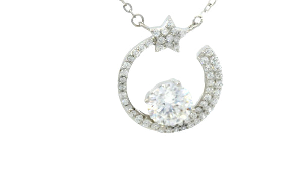 Silver Star Crescent pendant silver lab stones