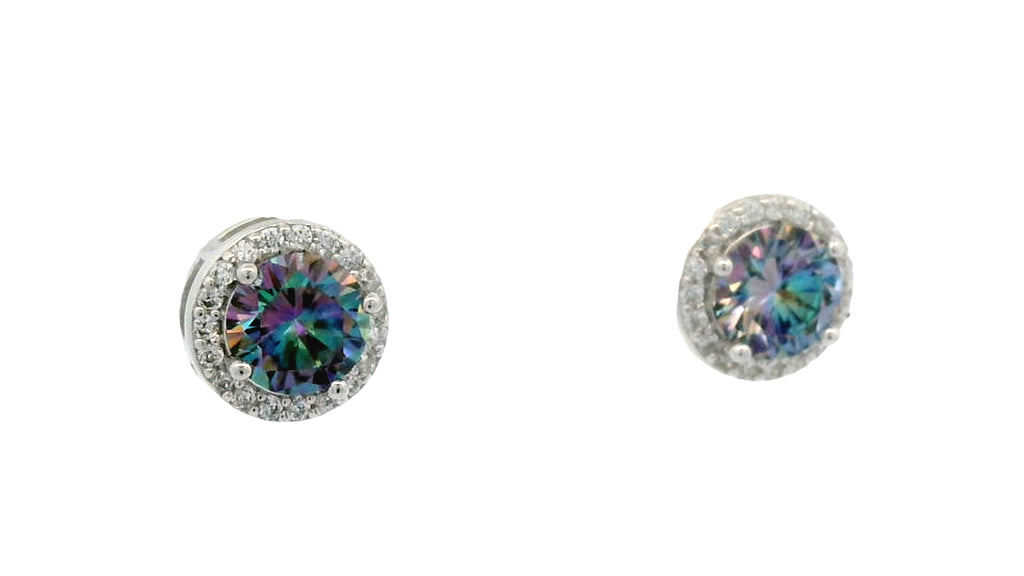 Mystic silver topaz round cut earring.