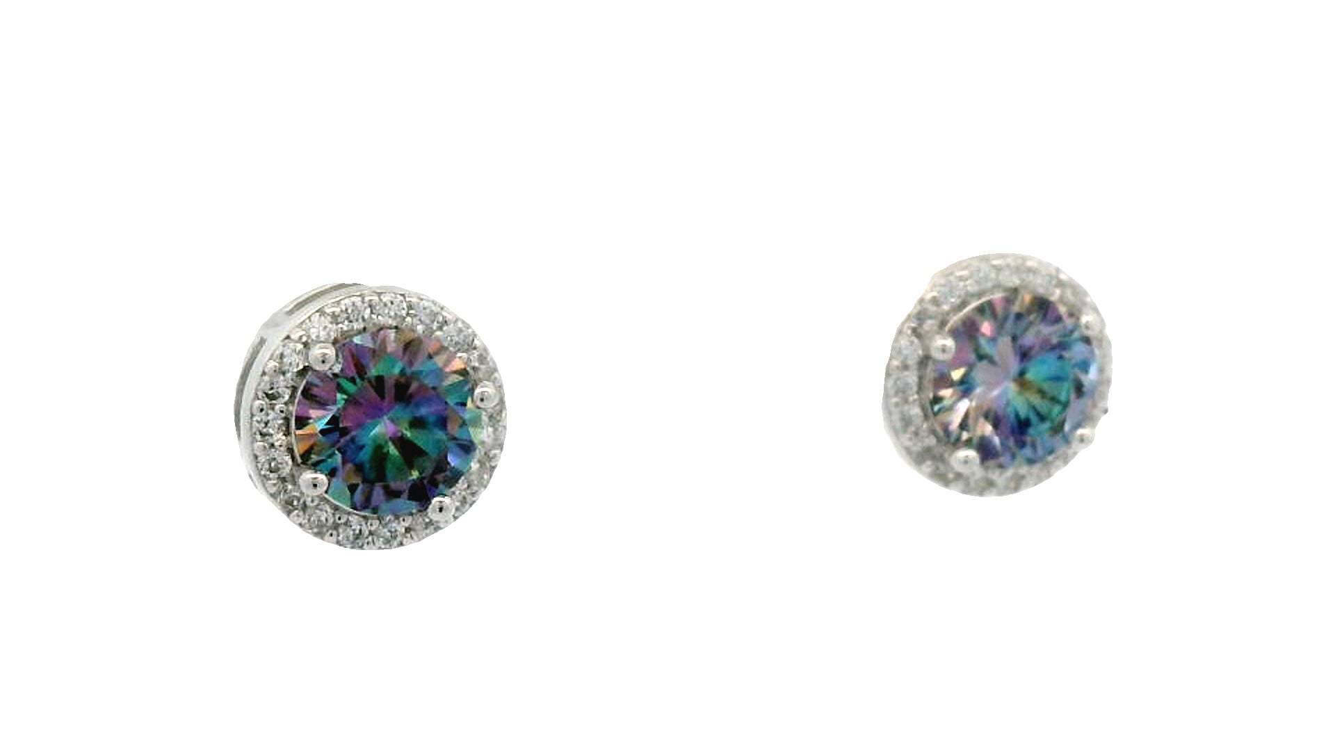 Mystic silver topaz round cut earring.