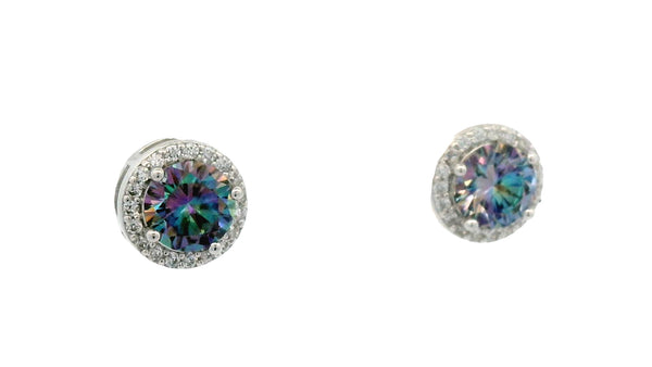 Mystic silver topaz round cut earring.