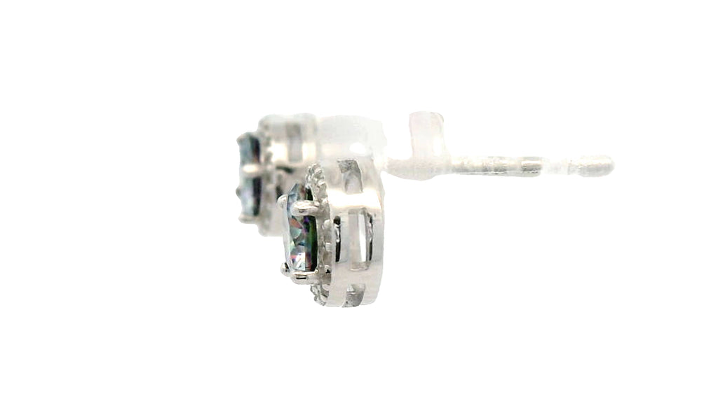 Mystic silver topaz round cut earring.