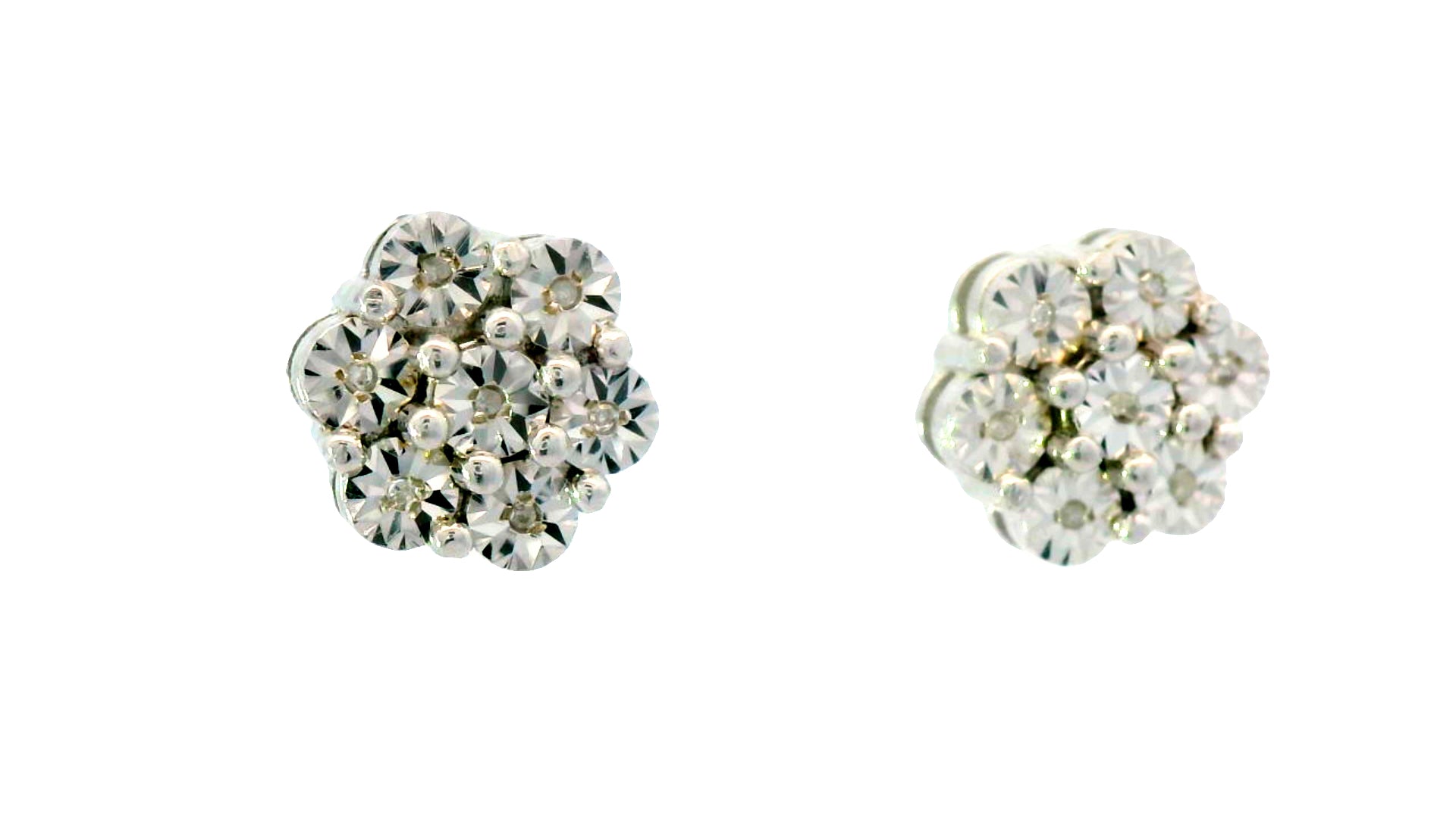 Silver flower set,  Natural diamond cluster earring.