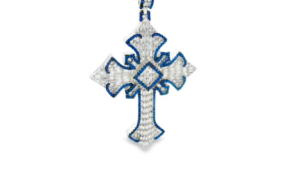 Blue and white labstone diamonds silver cross